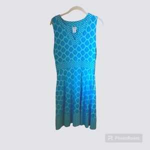 Sigrid Olsen Women's Sleeveless V Neck Blue Shell Print Dress Size M
